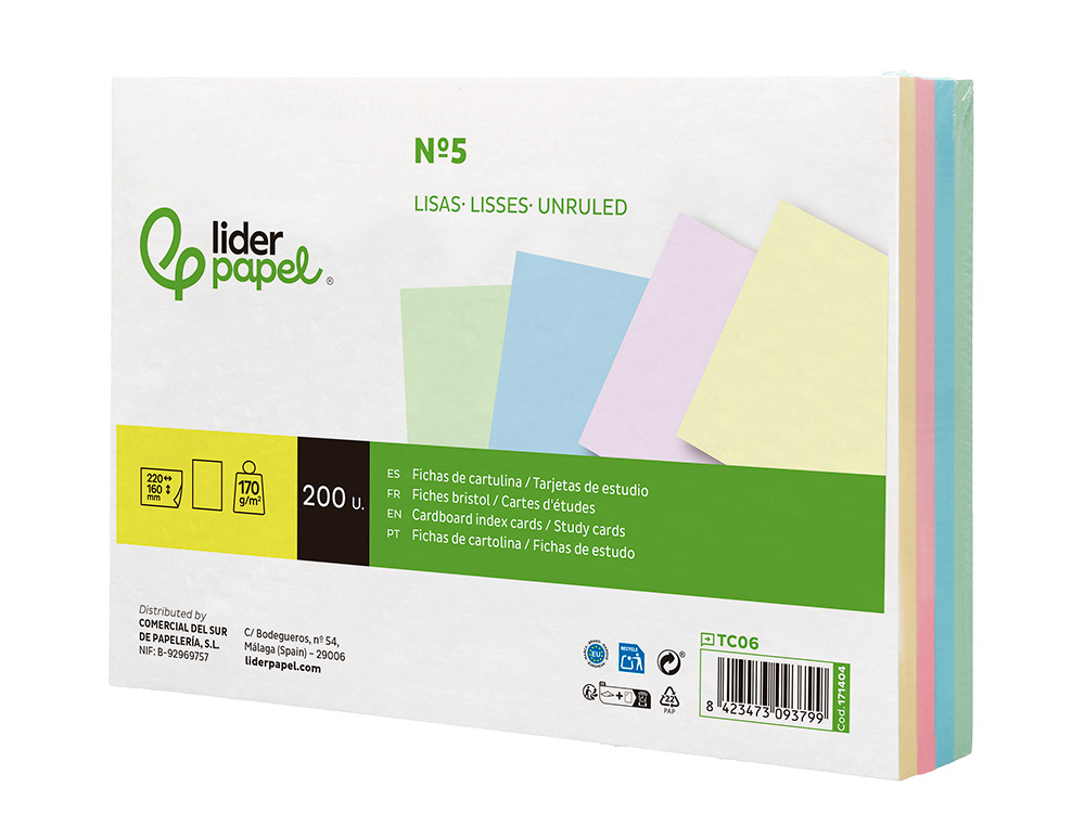 CARTAO LIDERPAPEL PARA ESTUDAR LISO CARTOLINA DE CORES 180 GR 160X220MM EMBALAGEM DE 200 UNIDADES