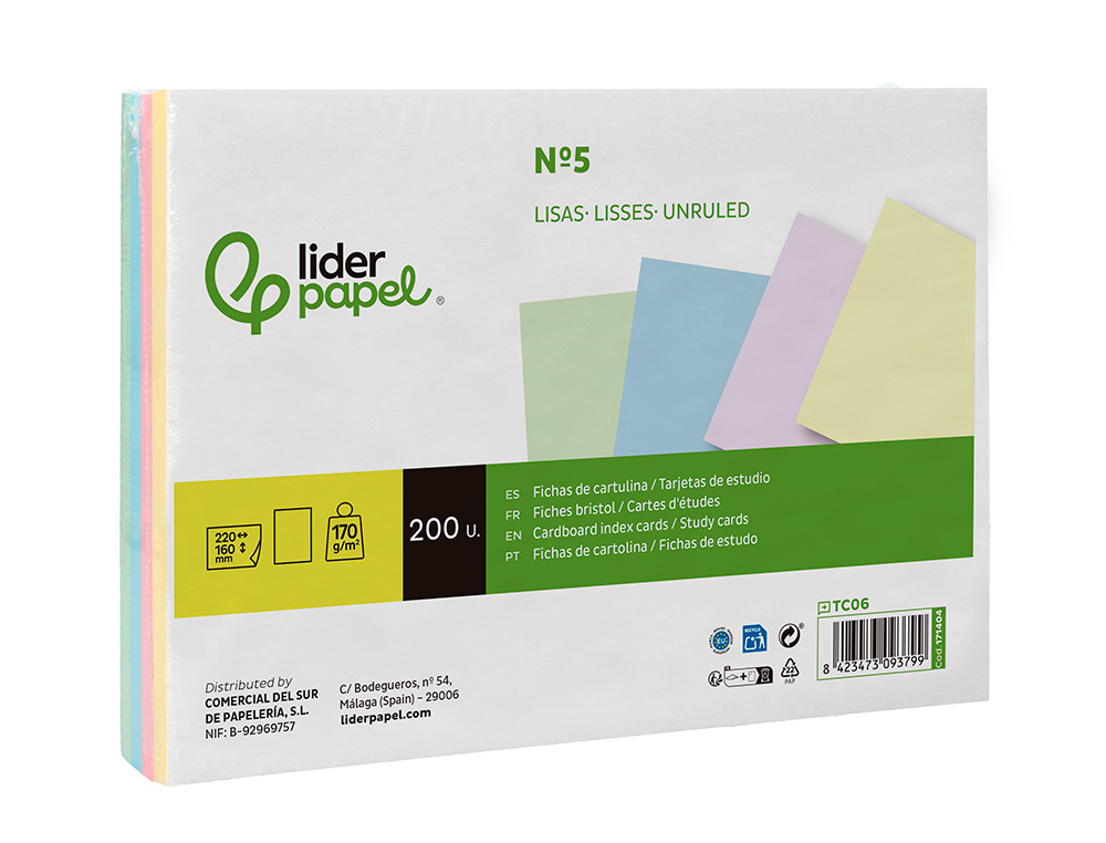 CARTAO LIDERPAPEL PARA ESTUDAR LISO CARTOLINA DE CORES 180 GR 160X220MM EMBALAGEM DE 200 UNIDADES