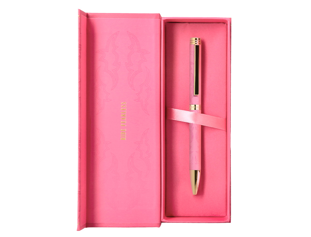 ESFEROGRAFICA BELIUS WILD WEST ALUMINIO COR ROSA DOURADO TINTA COR AZUL CAIXA DE DESIGN