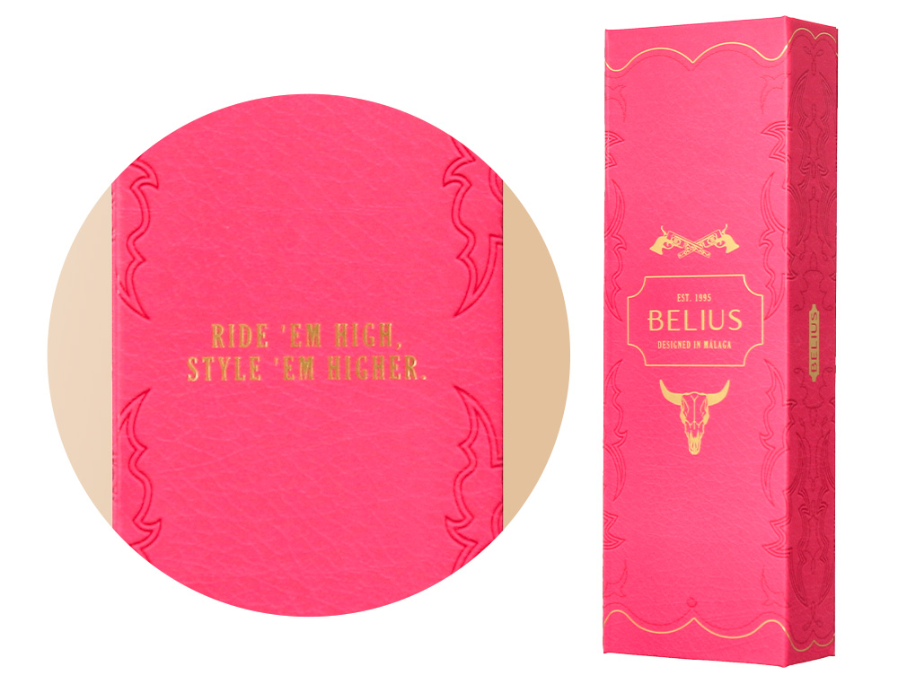 ESFEROGRAFICA BELIUS WILD WEST ALUMINIO COR ROSA DOURADO TINTA COR AZUL CAIXA DE DESIGN