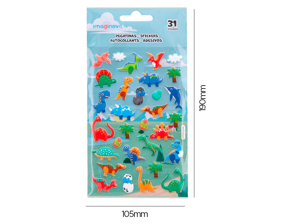 AUTOCOLANTES IMAGINOVO KIDS DINOSSAUROS GOMA EVA 190X105 MM EM BLISTER