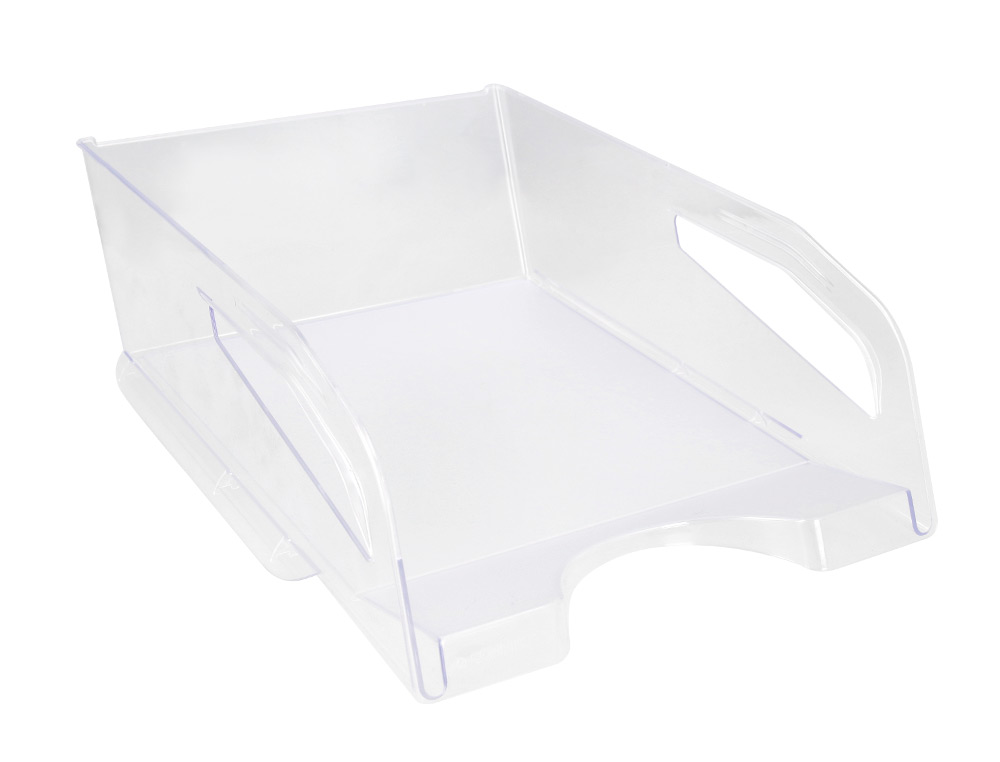 BANDEJA DE SECRETARIA PLASTICO Q-CONNECT GRANDE CAPACIDADE COM ASA TRANSPARENTE 386X270X115MM
