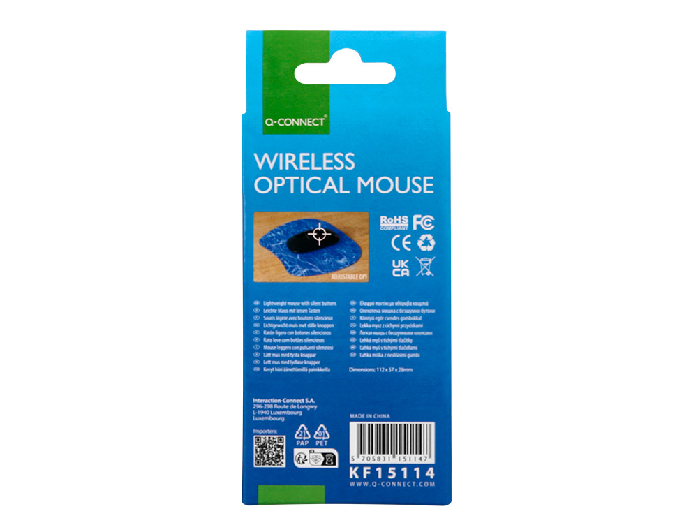 RATO Q-CONNECT OTICO SEM FIOS SILENCIOSO DPI 800/1200/1600 PILHAS AAA PRETO