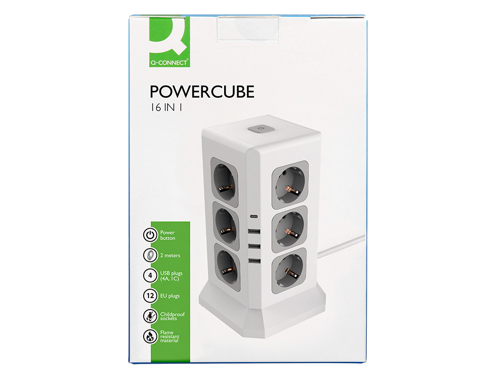 EXTENSAO Q-CONNECT MULTIPLE 16 EM 1 CABO 2 MT 12 TOMADAS DE CORRENTE+3 USB+1 USB TIPO C 120X120X210MM