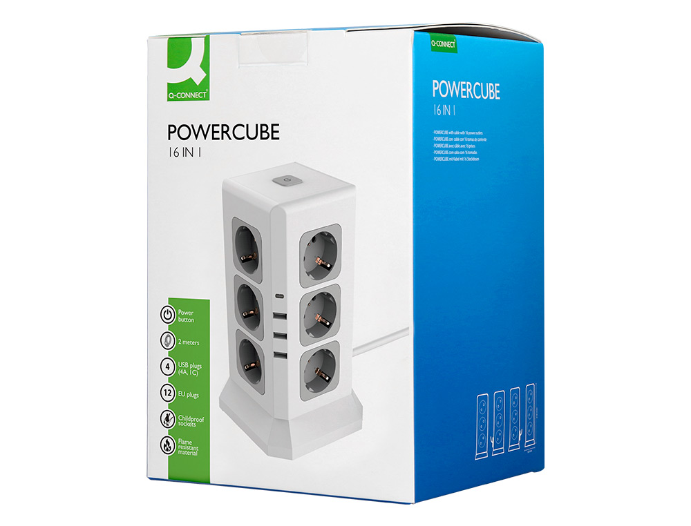 EXTENSAO Q-CONNECT MULTIPLE 16 EM 1 CABO 2 MT 12 TOMADAS DE CORRENTE+3 USB+1 USB TIPO C 120X120X210MM