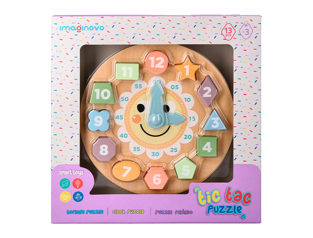 JOGO INFANTIL IMAGINOVO MADEIRA RELOGIO +3 ANOS 13 PECAS 29X29X3,5CM