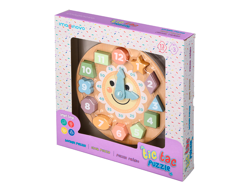 JOGO INFANTIL IMAGINOVO MADEIRA RELOGIO +3 ANOS 13 PECAS 29X29X3,5CM