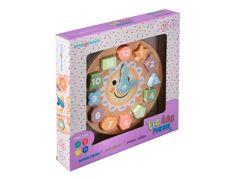 JOGO INFANTIL IMAGINOVO MADEIRA RELOGIO +3 ANOS 13 PECAS 29X29X3,5CM