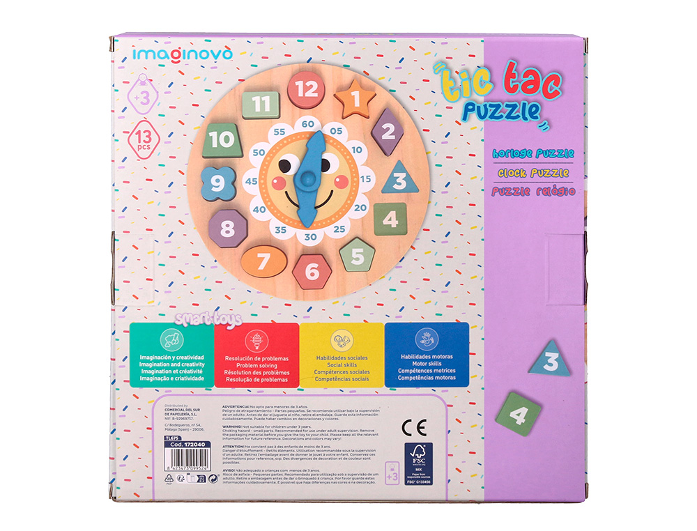 JOGO INFANTIL IMAGINOVO MADEIRA RELOGIO +3 ANOS 13 PECAS 29X29X3,5CM