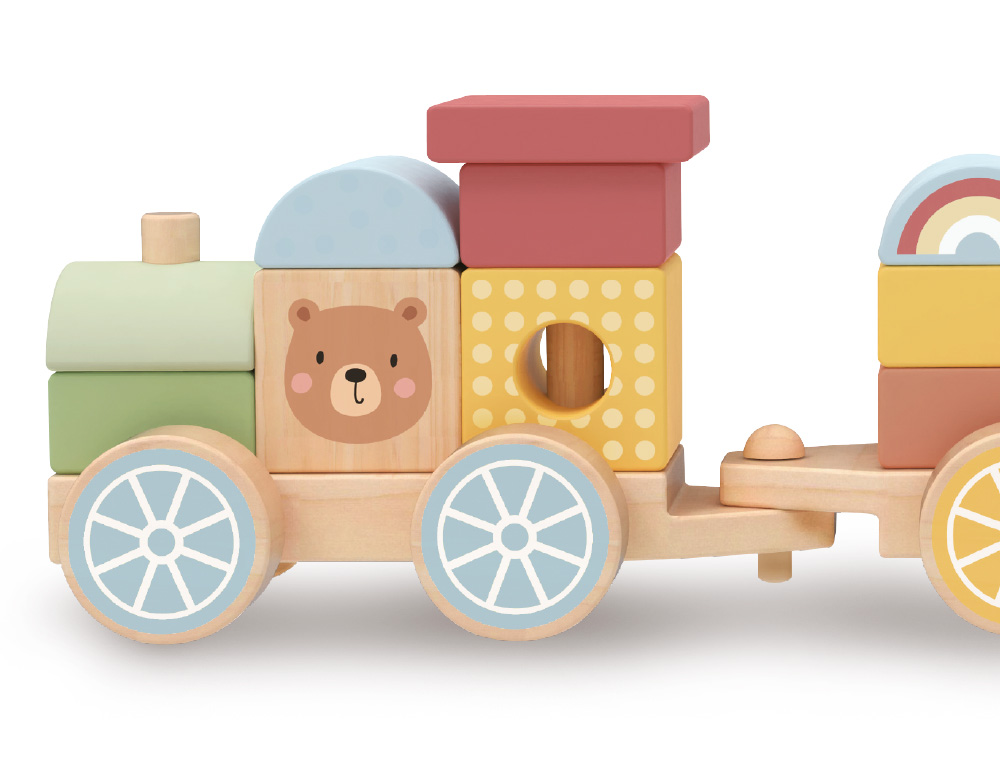 JOGO INFANTIL IMAGINOVO MADEIRA COMBOIO FIGURAS EMPILHAVEIS COM RODAS +18 MESES 38X9,5X7,5CM