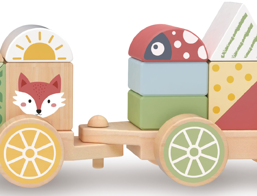 JOGO INFANTIL IMAGINOVO MADEIRA COMBOIO FIGURAS EMPILHAVEIS COM RODAS +18 MESES 38X9,5X7,5CM