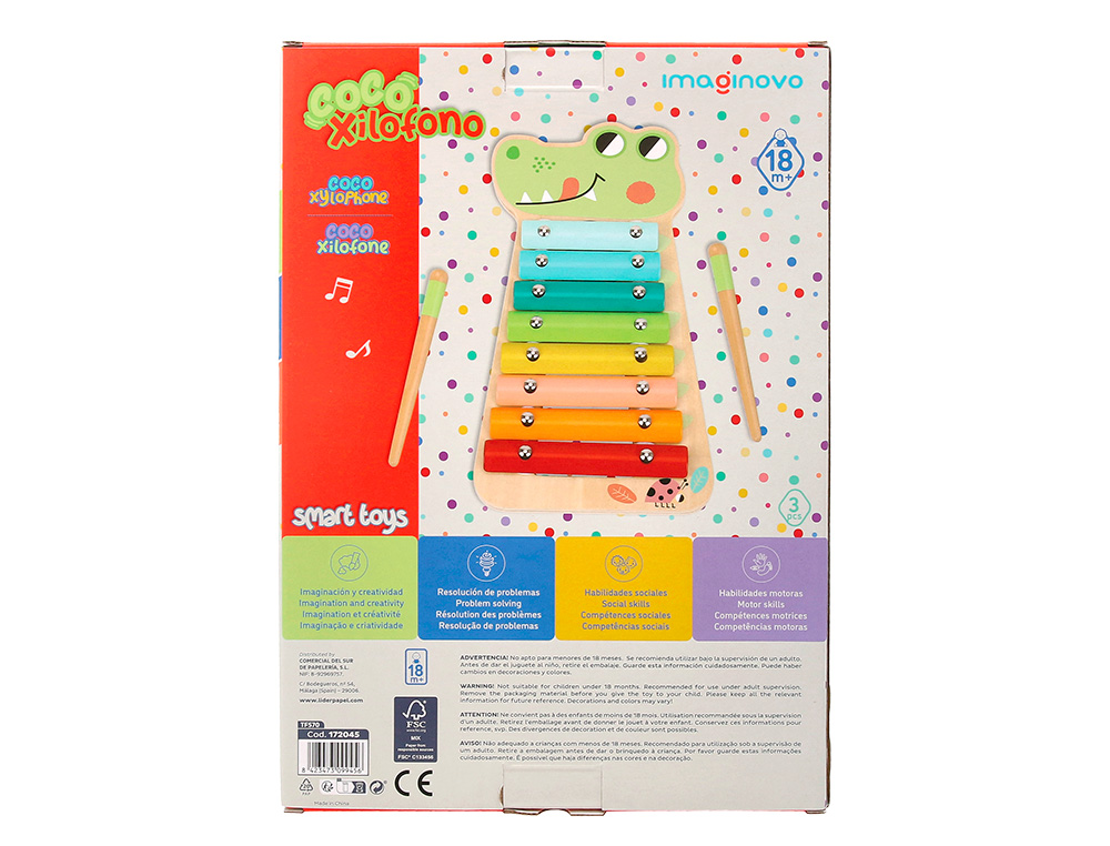 JOGO INFANTIL IMAGINOVO MADEIRA XILOFONE INSTRUMENTO MUSICAL CROCODILO +18 MESES 28X14,8X2,5CM