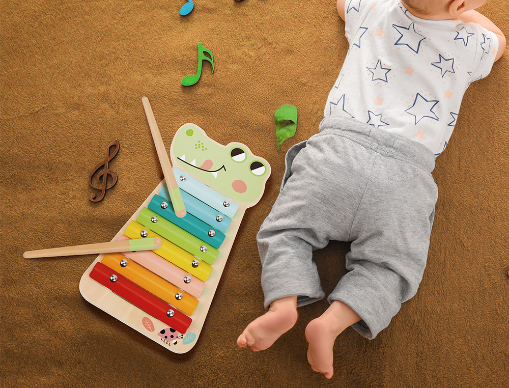 JOGO INFANTIL IMAGINOVO MADEIRA XILOFONE INSTRUMENTO MUSICAL CROCODILO +18 MESES 28X14,8X2,5CM