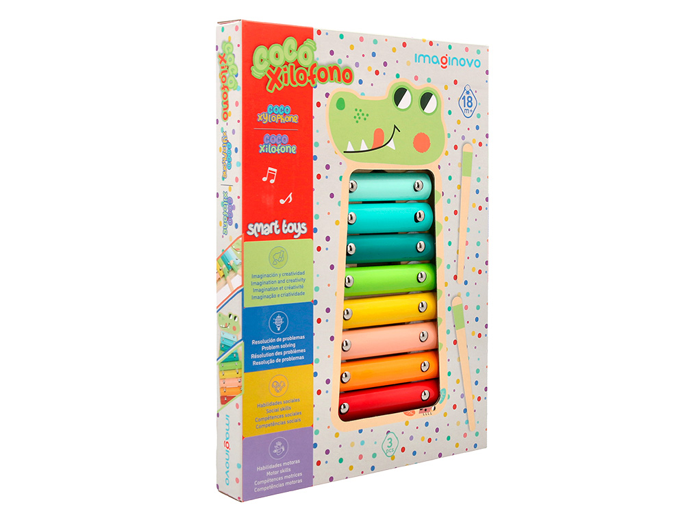 JOGO INFANTIL IMAGINOVO MADEIRA XILOFONE INSTRUMENTO MUSICAL CROCODILO +18 MESES 28X14,8X2,5CM