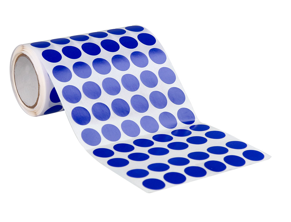 ETIQUETAS ESCOLAR LIDERPAPEL AUTOADESIVAS CIRCULOS 15 MM AZUL ROLO DE 2500 UNIDADES EM CAIXA DE CARTAO