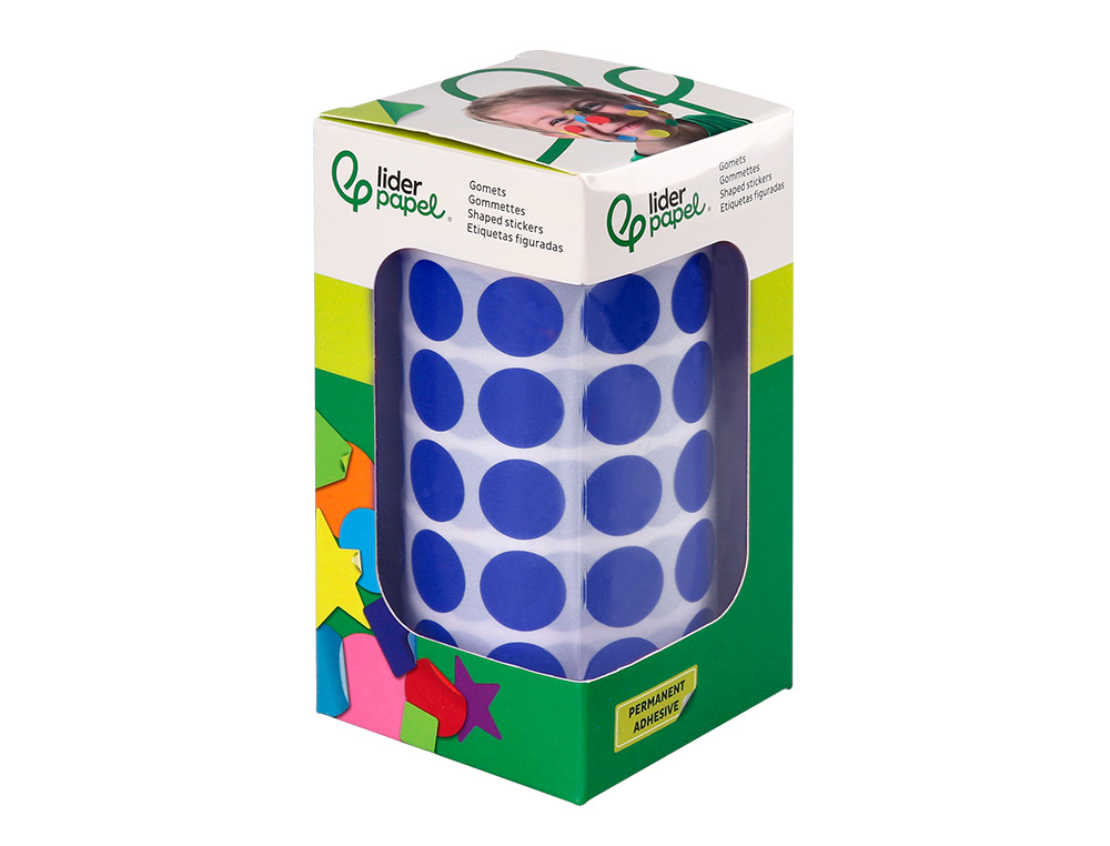 ETIQUETAS ESCOLAR LIDERPAPEL AUTOADESIVAS CIRCULOS 15 MM AZUL ROLO DE 2500 UNIDADES EM CAIXA DE CARTAO