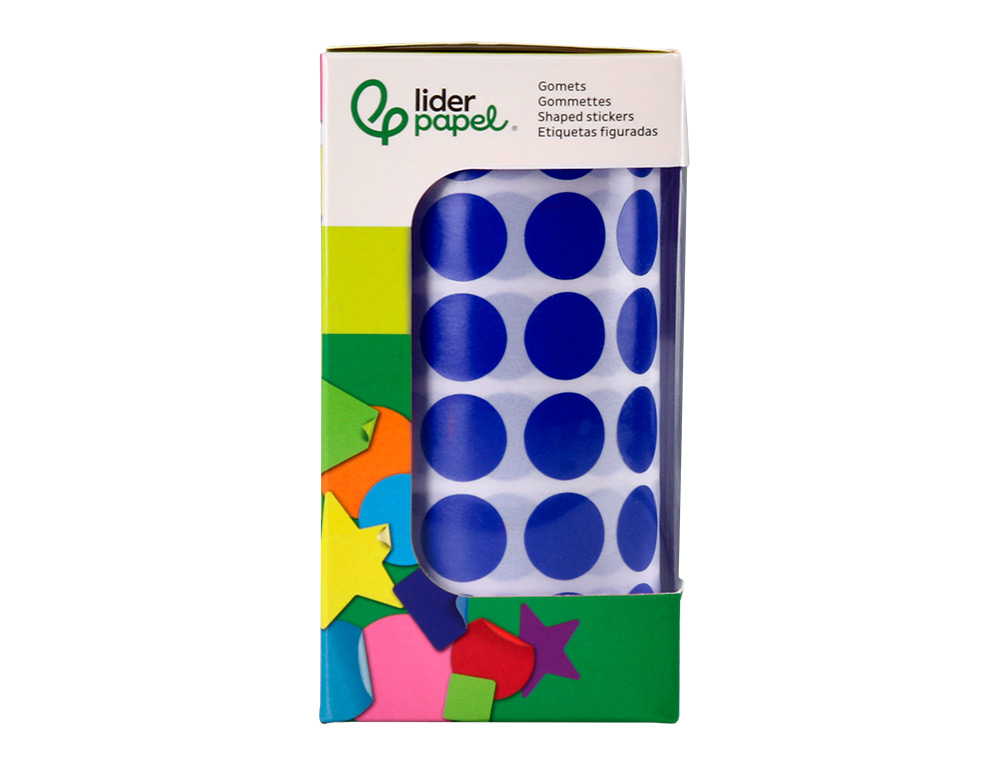 ETIQUETAS ESCOLAR LIDERPAPEL AUTOADESIVAS CIRCULOS 15 MM AZUL ROLO DE 2500 UNIDADES EM CAIXA DE CARTAO