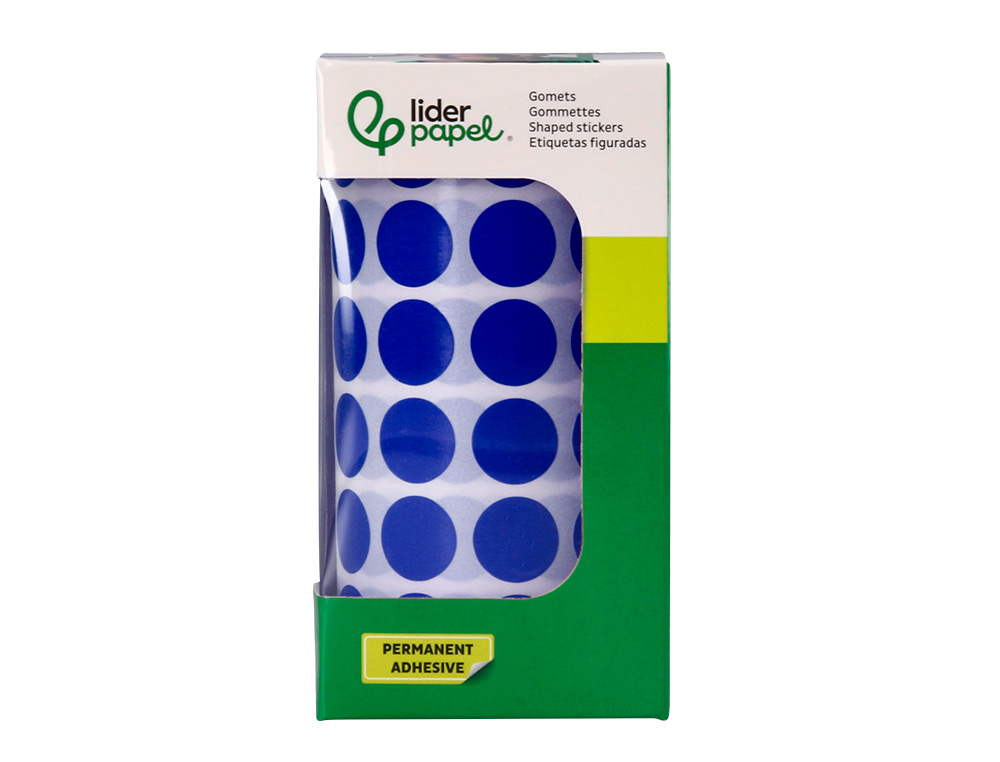 ETIQUETAS ESCOLAR LIDERPAPEL AUTOADESIVAS CIRCULOS 15 MM AZUL ROLO DE 2500 UNIDADES EM CAIXA DE CARTAO
