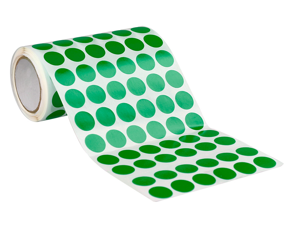 ETIQUETAS ESCOLAR LIDERPAPEL AUTOADESIVAS CIRCULOS 15 MM VERDE ROLO DE 2500 UNIDADES EM CAIXA DE CARTAO