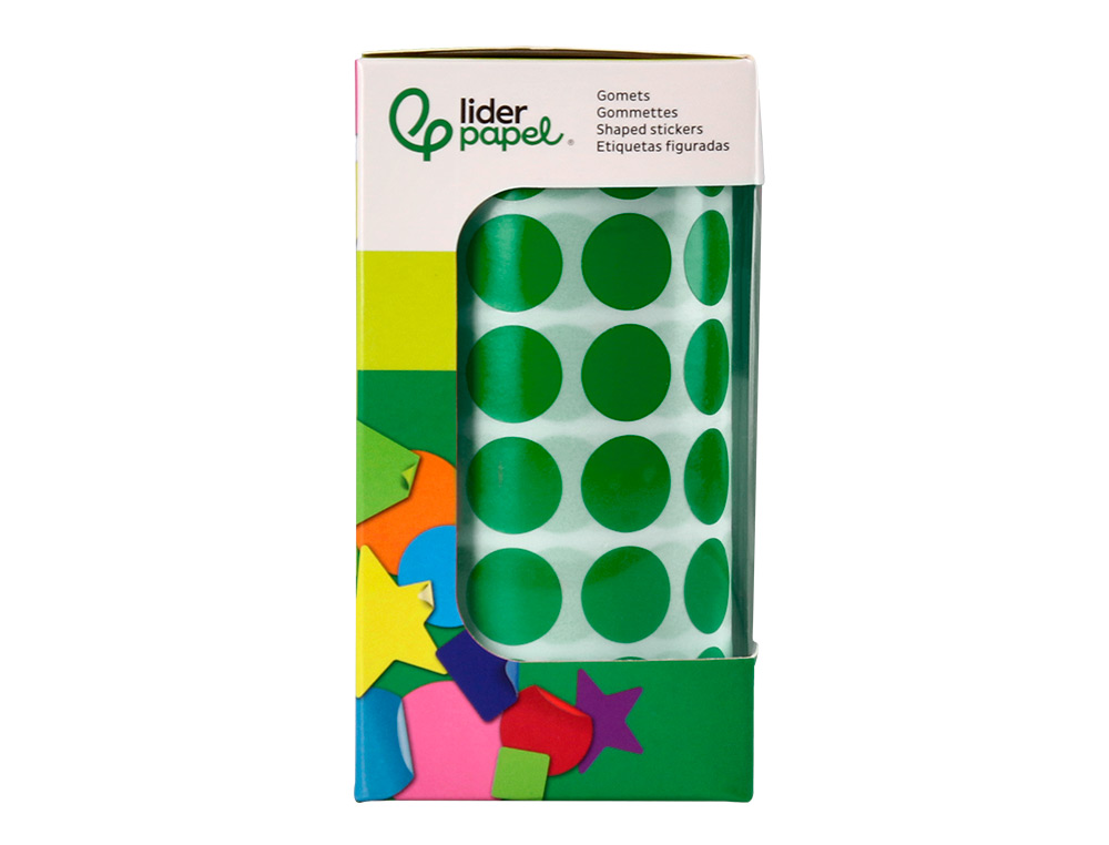 ETIQUETAS ESCOLAR LIDERPAPEL AUTOADESIVAS CIRCULOS 15 MM VERDE ROLO DE 2500 UNIDADES EM CAIXA DE CARTAO