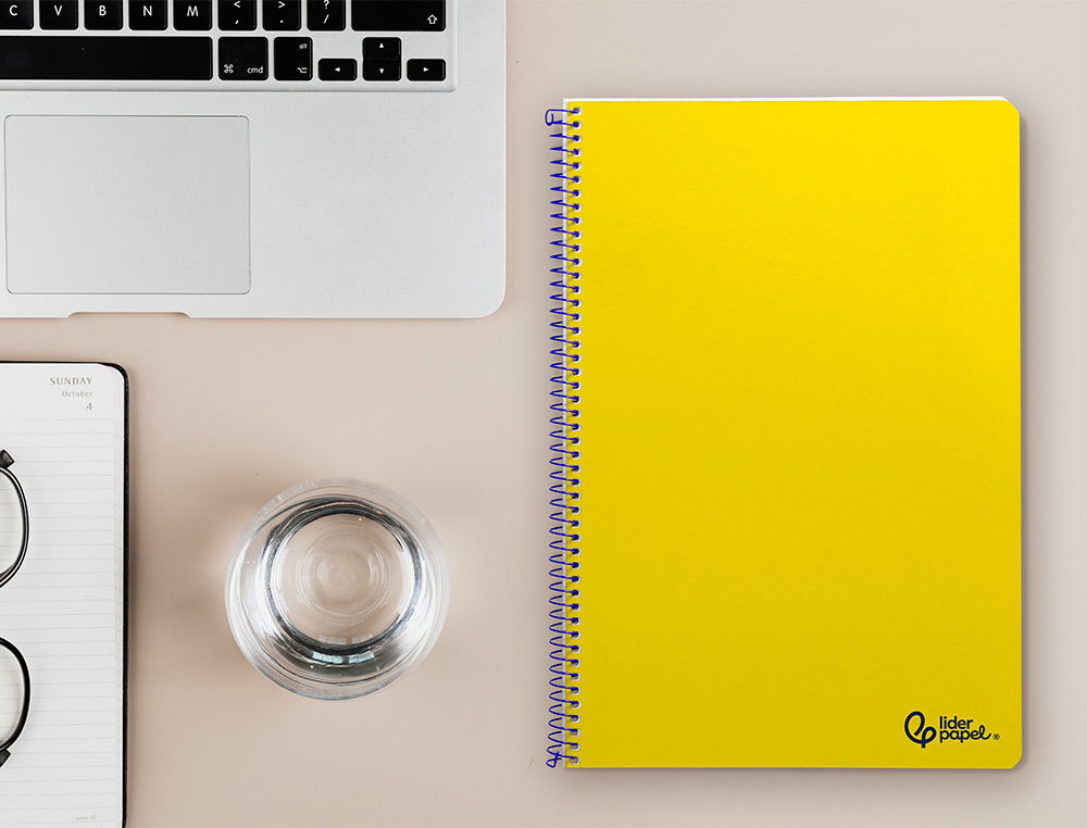 CADERNO ESPIRAL LIDERPAPEL DIN A4 SMART CAPA SUAVE 80 F 75GR PAUTADO COM MARGEM COR AMARELO