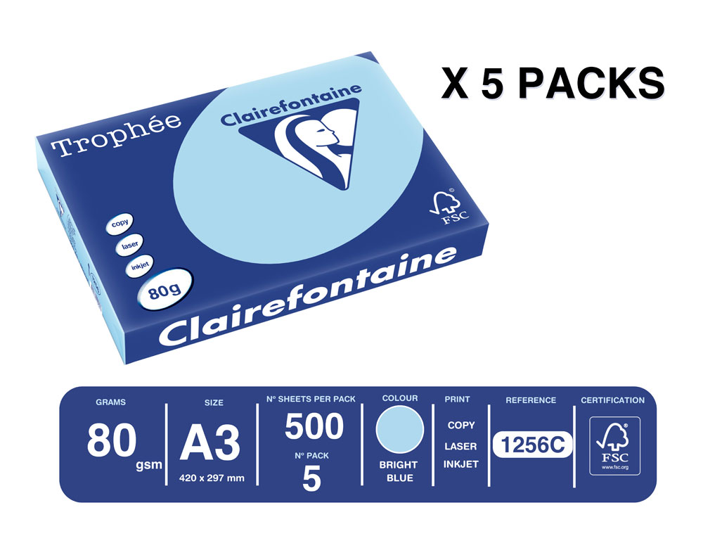 PAPEL COR TROPHEE A3 80 GR AZUL CELESTE PASTEL EMBALAGEM DE 500 FOLHAS