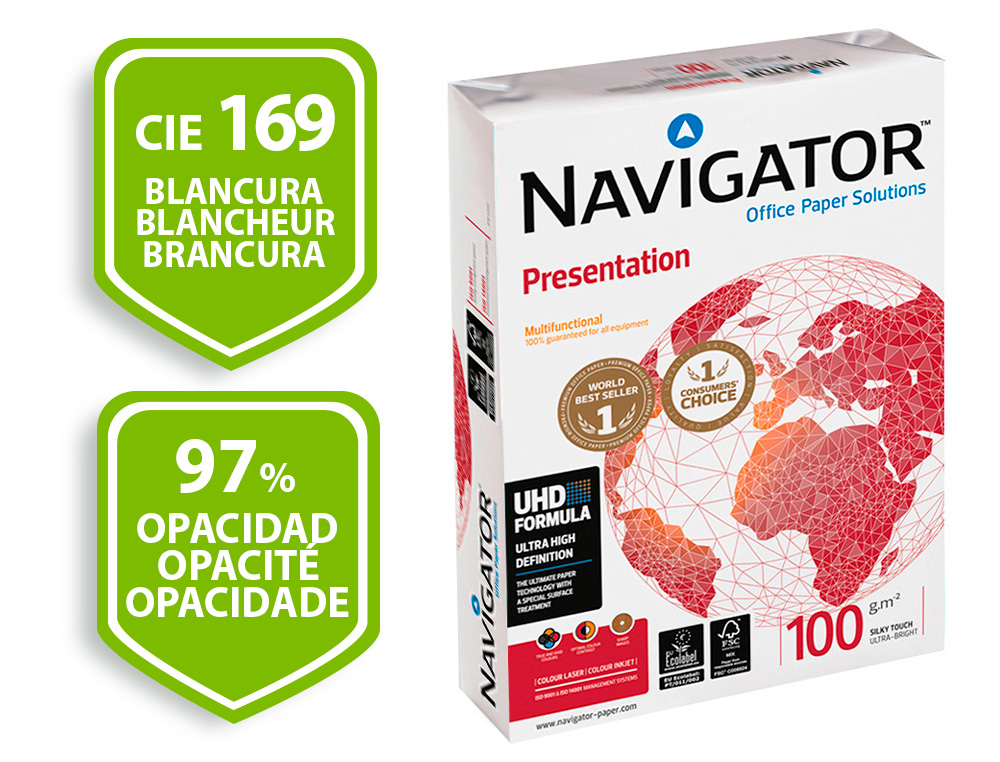 PAPEL FOTOCOPIA NAVIGATOR DIN A4 100 GR EMBALAGEM DE 500 FOLHAS