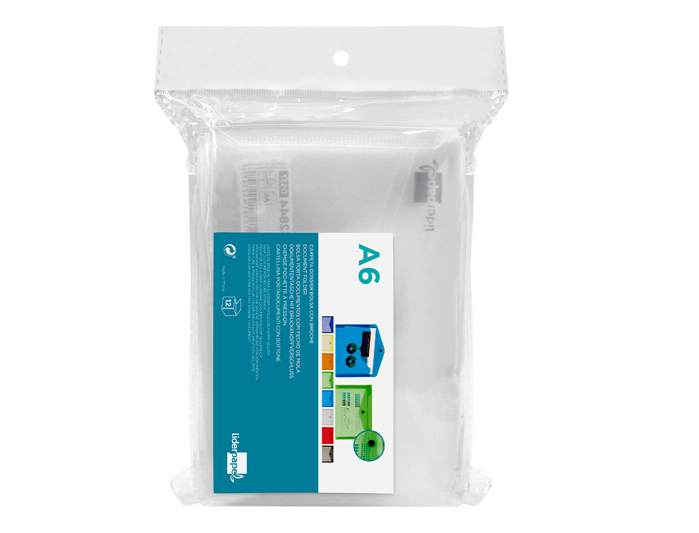 BOLSA PORTA DOCUMENTOS LIDERPAPEL COM MOLA DIN A6 CRISTAL