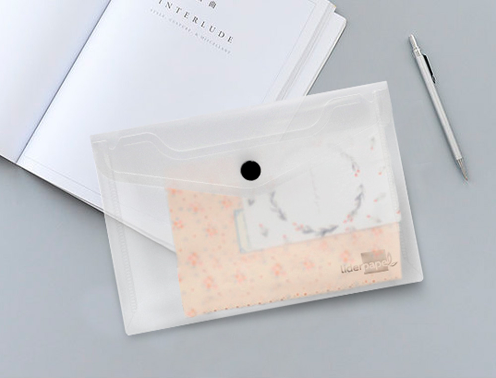 BOLSA PORTA DOCUMENTOS LIDERPAPEL COM MOLA DIN A6 CRISTAL