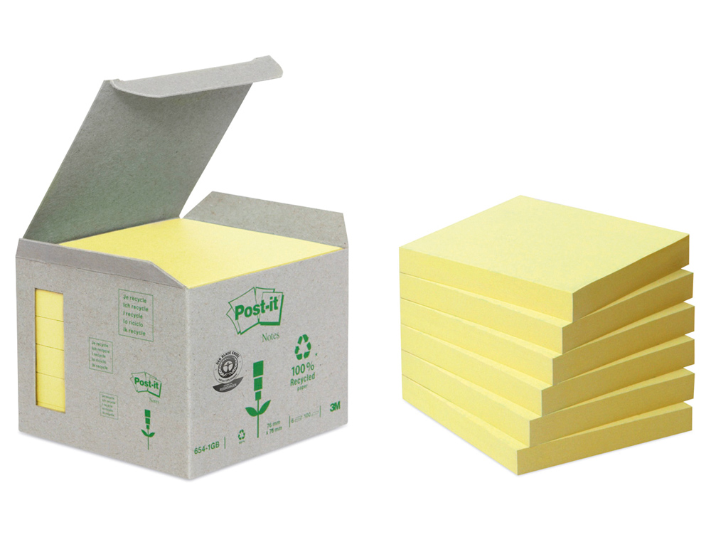 BLOCO DE NOTAS ADESIVAS POST-IT RECICLADAS EM TORRE 76 X 76 MM 16 BLOCOS