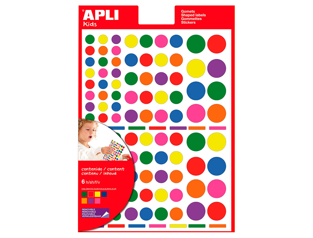 ETIQUETAS APLI AUTOADESIVAS FORMAS SORTIDAS MULTICOLOR BLISTER DE 6 FOLHAS