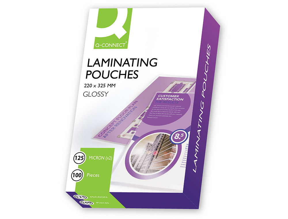 BOLSA DE PLASTIFICAR Q-CONNECT 325 X 220 MM 125 MICRONS FOLIO CAIXA DE 100 UNIDADES