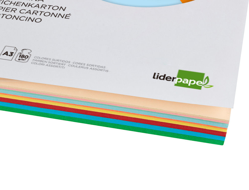 CARTOLINA LIDERPAPEL DIN A3 180 GR 10 CORES SORTIDAS PACK DE 100 UNIDADES