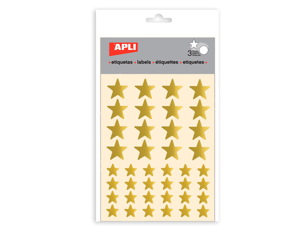 ETIQUETAS APLI ESTRELA OURO BOLSA COM 3 FOLHAS