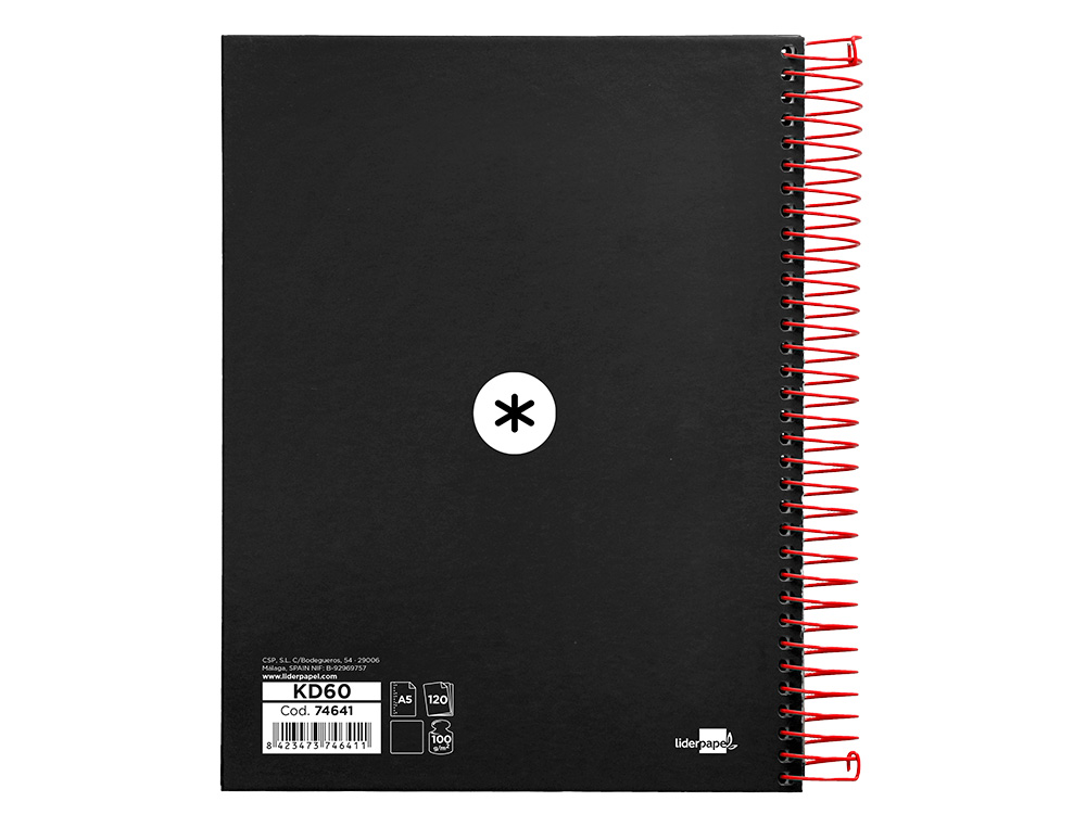CADERNO ESPIRAL DIN A5 ANTARTIK CAPA FORRADA 120 F 100 GR LISO COM BANDAS DE CORES 6 FUROS COR PRETO