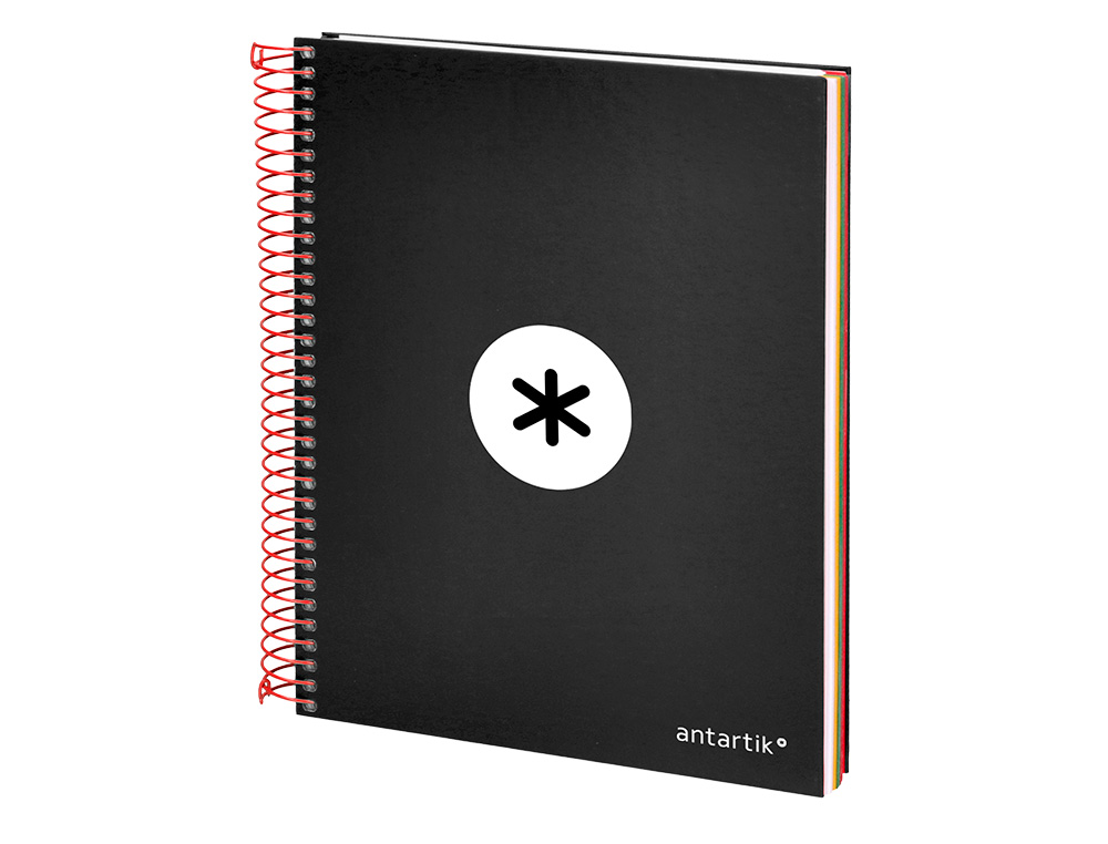 CADERNO ESPIRAL DIN A5 ANTARTIK CAPA FORRADA 120 F 100 GR LISO COM BANDAS DE CORES 6 FUROS COR PRETO