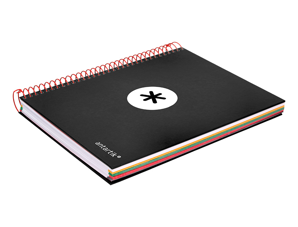 CADERNO ESPIRAL DIN A5 ANTARTIK CAPA FORRADA 120 F 100 GR LISO COM BANDAS DE CORES 6 FUROS COR PRETO