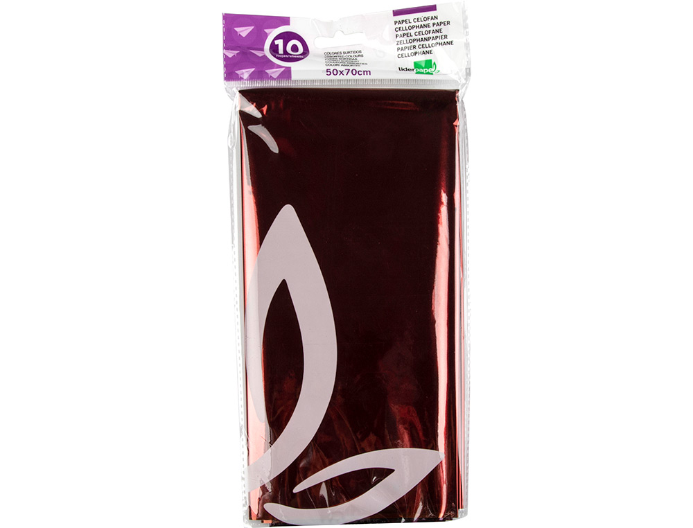 PAPEL CELOFANE LIDERPAPEL 50X70 CM 22GR BOLSA DE 10 FOLHAS CORES SORTIDAS