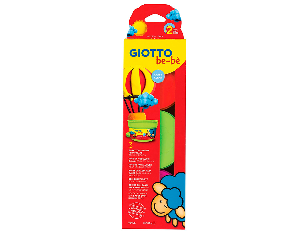 PASTA PARA MODELAR GIOTTO BEBE PACK 3 CORES SORTIDAS DERMATOLOGICAMENTE TESTADA