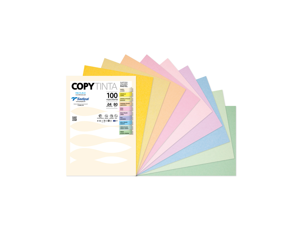 PAPEL COLOR FABRIANO DIN A4 80 GR 10 COLORES PASTEL SURTIDOS PAQUETE DE 100 HOJAS 10XCOLOR