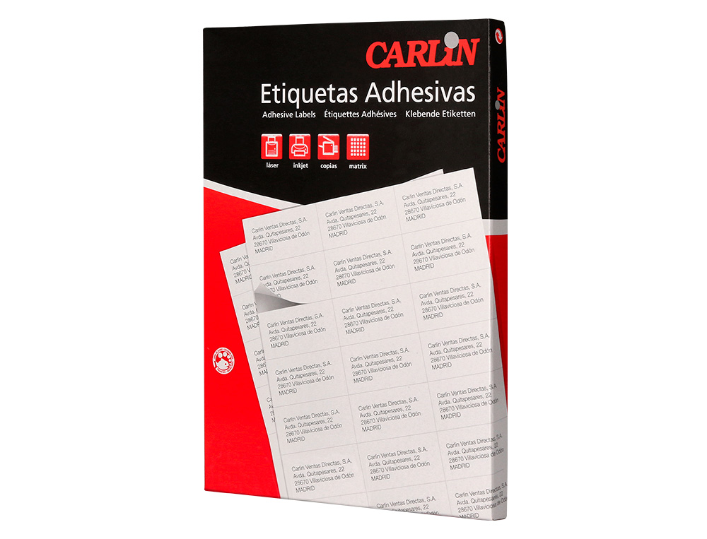 ETIQUETA ADESIVA CARLIN 70X37 MM FOTOCOPIADORA LASER INK-JET CAIXA DE 100 FOLHAS DIN A4