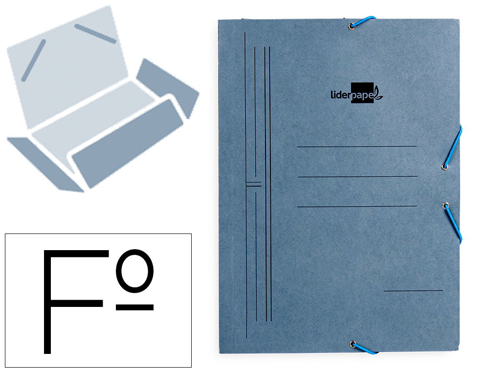 PASTA LIDERPAPEL DE ELASTICOS FOLIO 3 ABAS CARTAO PINTADO AZUL 410 G/M2