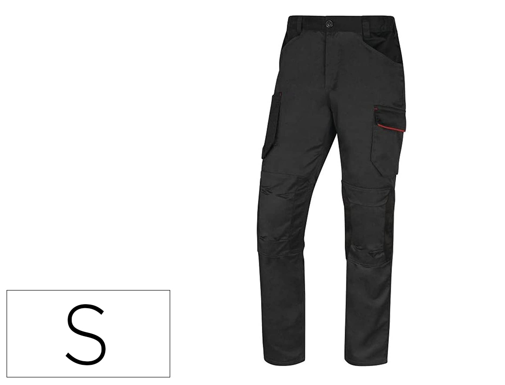 CALCAS DE TRABALHO DELTAPLUS COM CINTURA ELASTICA 7 BOLSOS COR CINZA-VERMELHO TAMANHO S