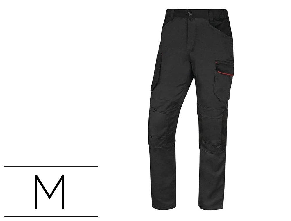 CALCAS DE TRABALHO DELTAPLUS COM CINTURA ELASTICA 7 BOLSOS COR CINZA-VERMELHO TAMANHO M