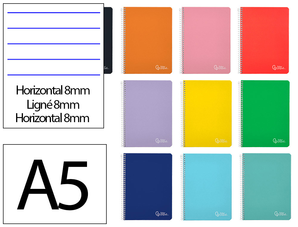 CADERNO ESPIRAL LIDERPAPEL DIN A5 WITTY CAPA DURA 80 F 90 GR PAUTADO 8MM COM MARGEM CORES SORTIDAS