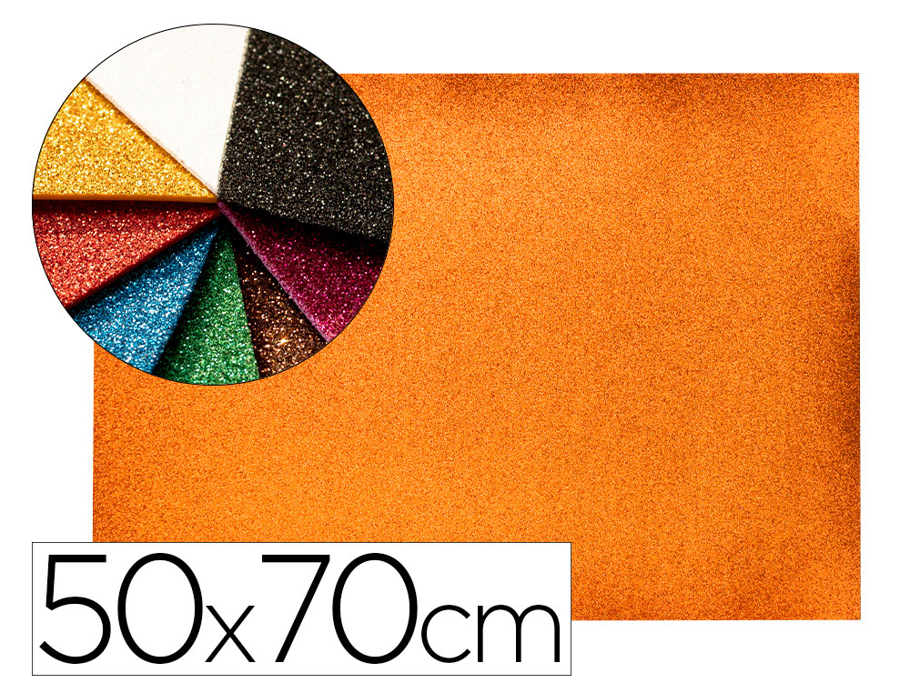 GOMA EVA COM PURPURINA BIODEGRADAVEL LIDERPAPEL 50X70CM 60 GR ESPESSURA 2 MM LARANJA