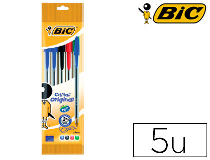 ESFEROGRAFICA BIC CRISTAL MEDIUM BOLSA DE 5 UNIDADES CORES SORTIDAS 2 AZUL /1 PRETO /1 VERMELHO /1 VERDE