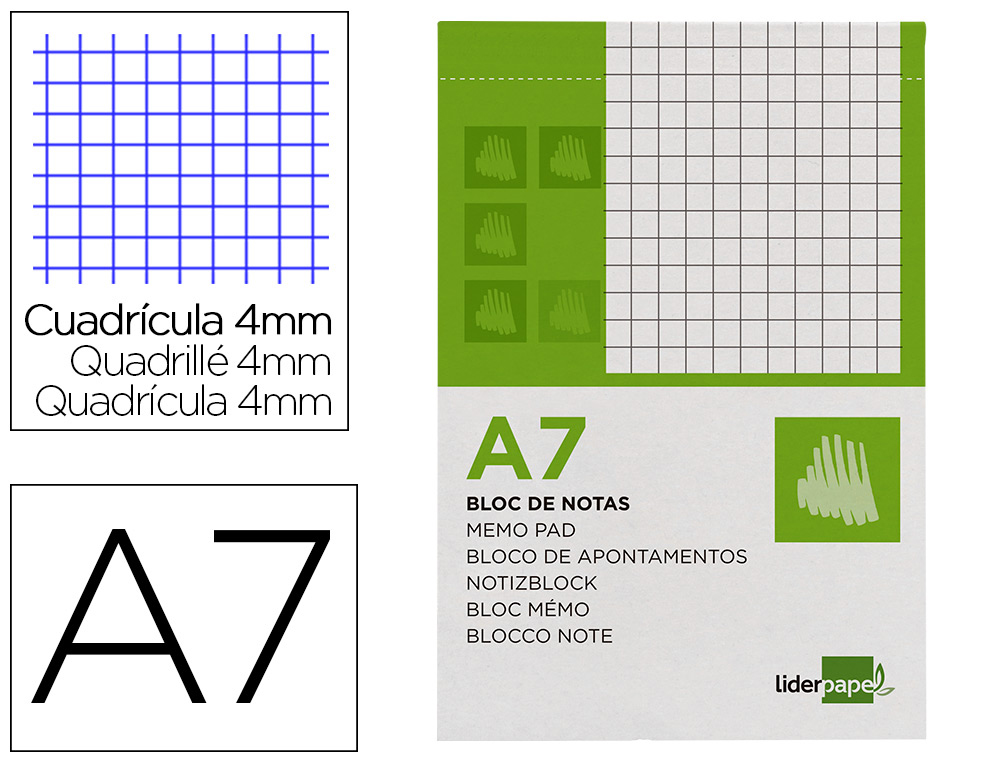 BLOCO DE APONTAMENTOS LIDERPAPEL DIN A7 80 F QUADRICULADO