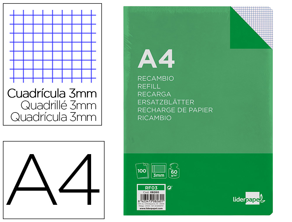 RECARGA LIDERPAPEL FOLIO 100 F 4TF-06 QUADRICULADO 3 MM 4 FUROS COM MARGEM