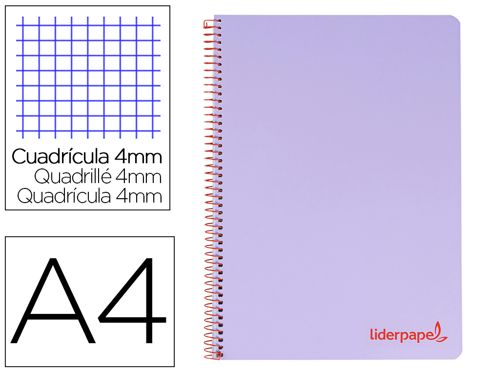 CADERNO ESPIRAL LIDERPAPEL A4 WONDER CAPA PLASTICO 80F 90GR QUADRICULA 4MM COM MARGEM VIOLETA